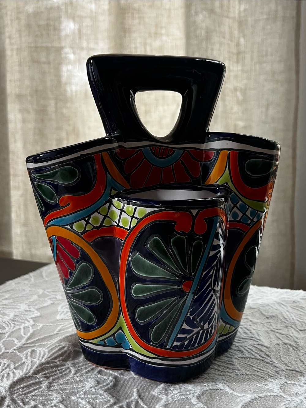 Hand-Painted Talavera-Style Ceramic Vase